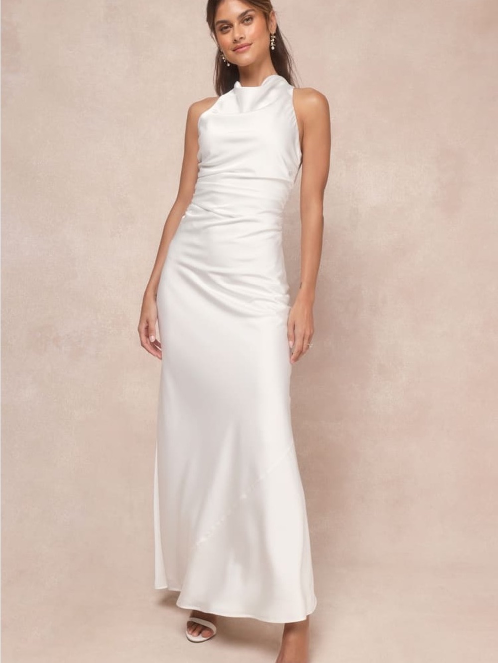 Lulu's White High-Neck Satin Maxi Dress